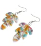 Orange & Turquoise Leaf Polymer Clay Earrings, Colourful Botanical Dangles - Image 5