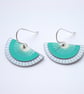 Fan earrings in teal green and grey with sunburst pattern