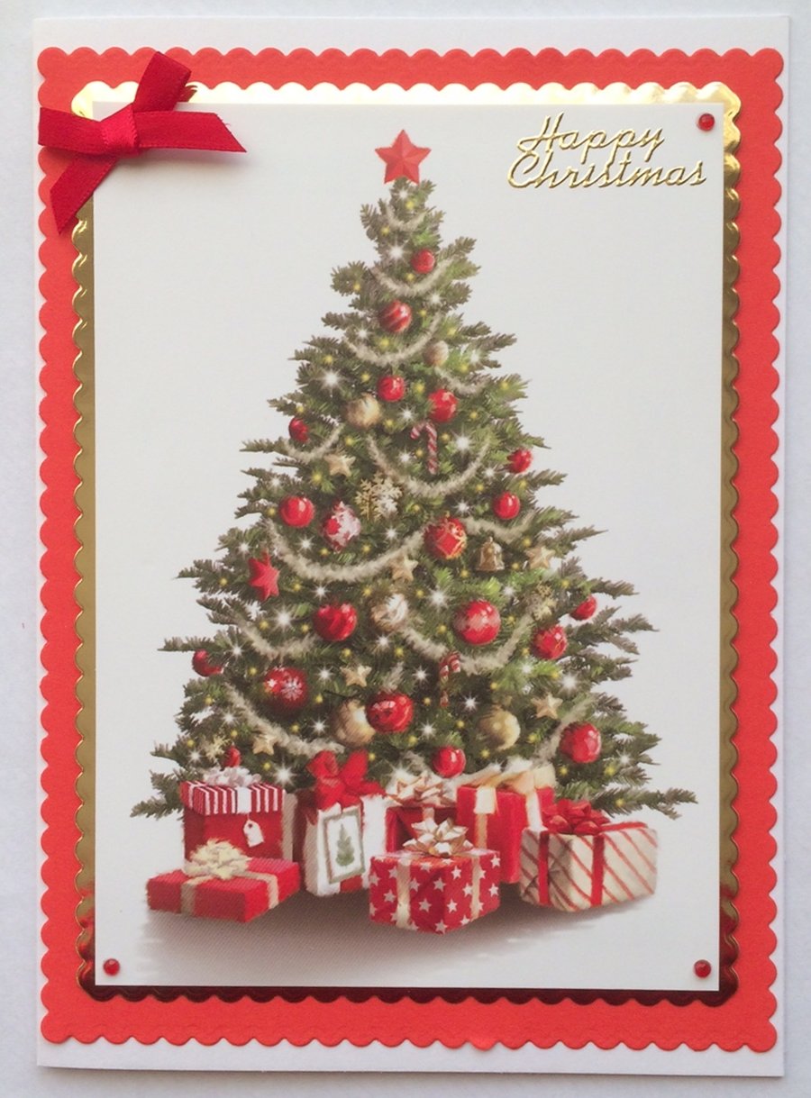 Handmade Christmas Card Vintage Christmas Tree with Gifts Presents