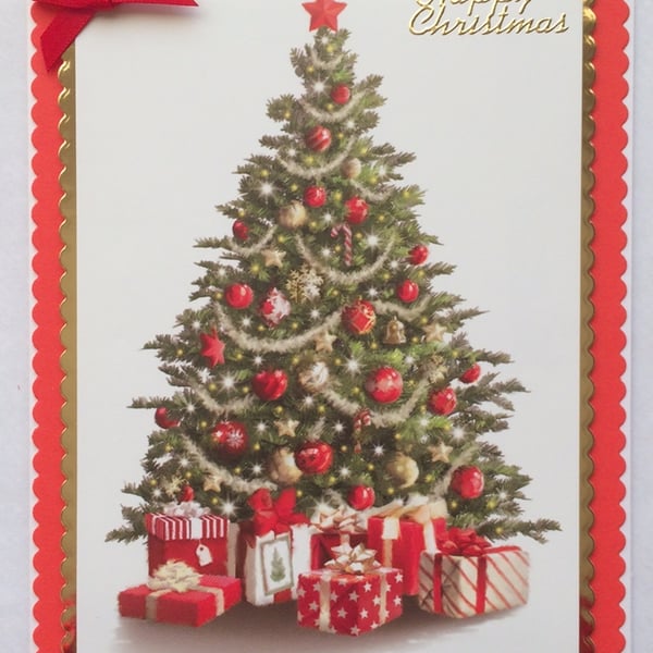 Handmade Christmas Card Vintage Christmas Tree with Gifts Presents