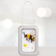 Bee, little fabric bumble bee picture framed in a tin, gift, ornament