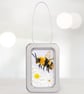 Bee, little fabric bumble bee picture framed in a tin, gift, ornament - Image 1