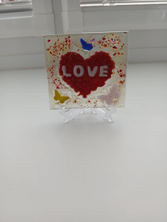  Handmade Fused Glass 'Love' Decor Plaque 