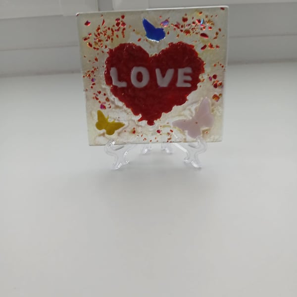  Handmade Fused Glass 'Love' Decor Plaque 