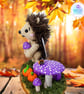Crochet hedgehog, pumpkins and toadstool sculpture. Hedgehog ornament.  - Image 7