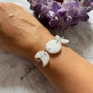 Triple moon adjustable bracelet in white and silver polymer clay.