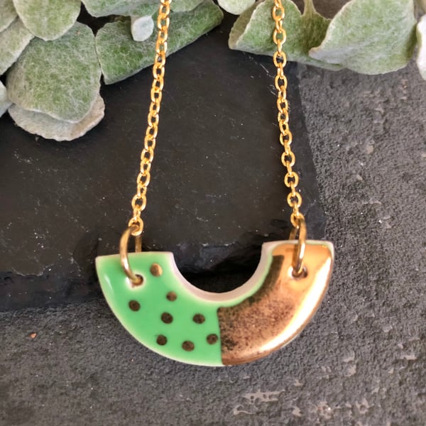 Ceramic half moon necklace - apple green