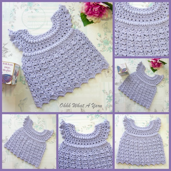 Lilac cotton textured baby dress. Crochet dress. Baby sun dress. 3-6 months