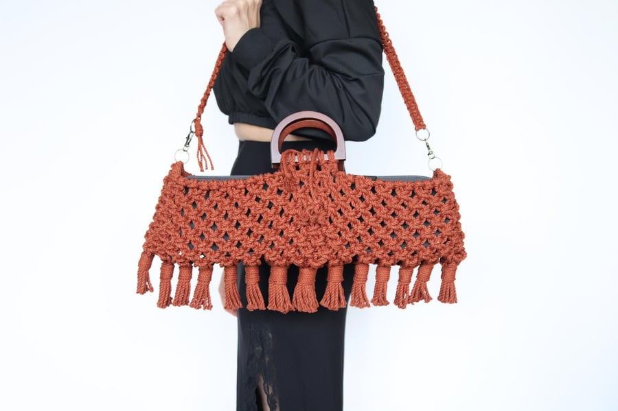 Flute bag cover, storage for flute, handmade macrame handheld instrument bag wit