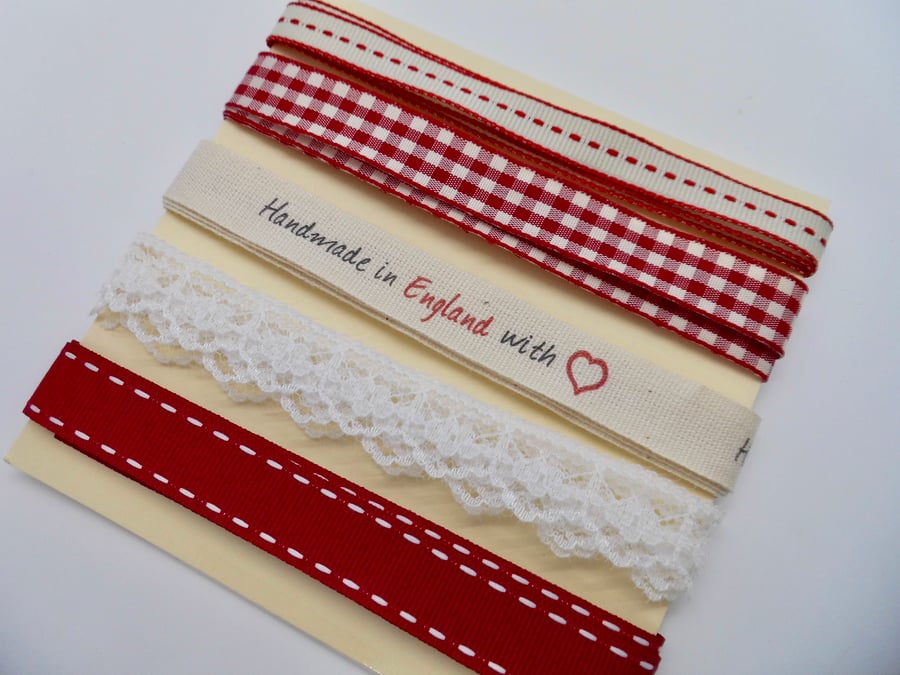 Ribbon and lace selection red homespun      C
