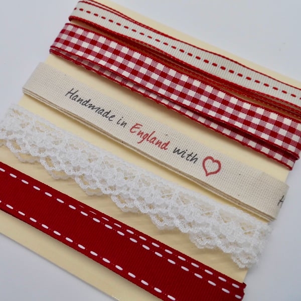 Ribbon and lace selection red homespun      C