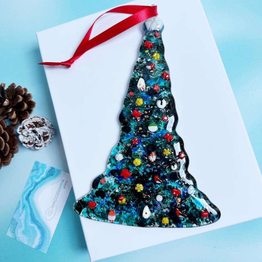 Large Fused Glass Blue Christmas Tree - Folksy