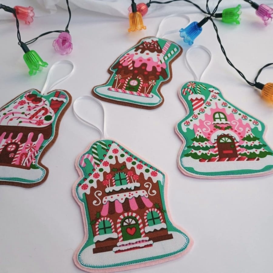 Gingerbread House Christmas Decoration - hanging ornaments with wool felt