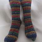 Hand-cranked Sparkly Knitted Ribbed Wool Socks Size 6 to 7