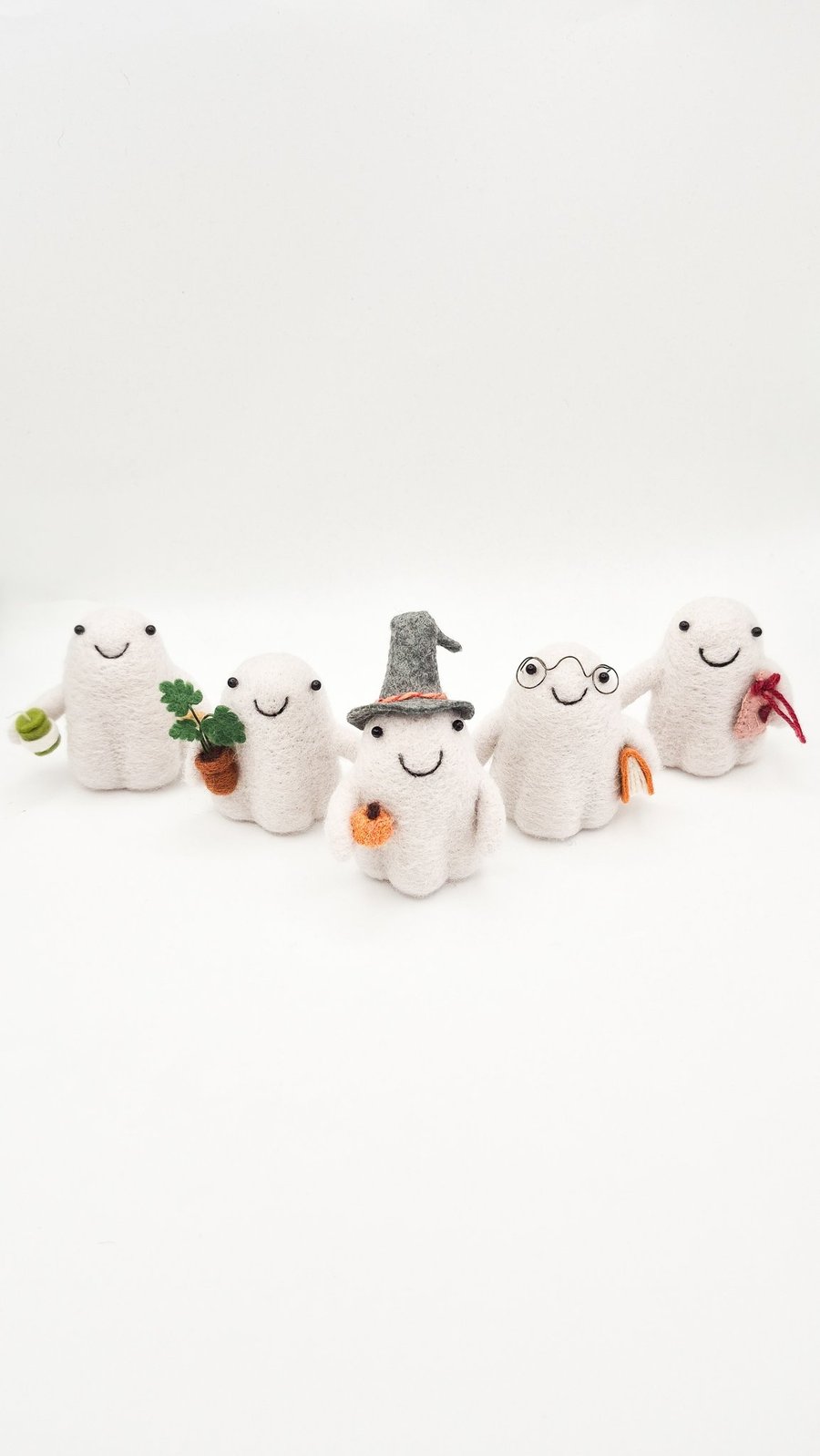 Woolly Ghouls - Felted Friends - Needle Felt Ghost Halloween Decorations