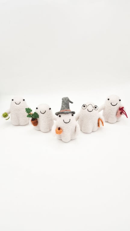 Woolly Ghouls - Felted Friends - Needle Felt Ghost Halloween Decorations