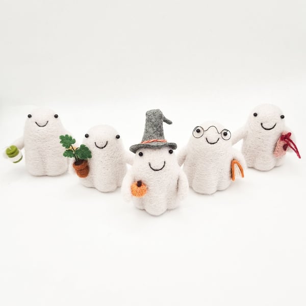 Woolly Ghouls - Felted Friends - Needle Felt Ghost Halloween Decorations