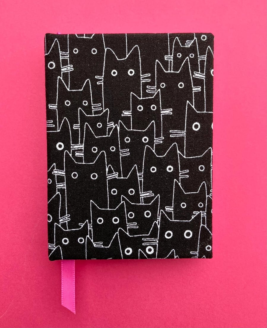 Handmade Mini A7 Black Cat Notebook Pink