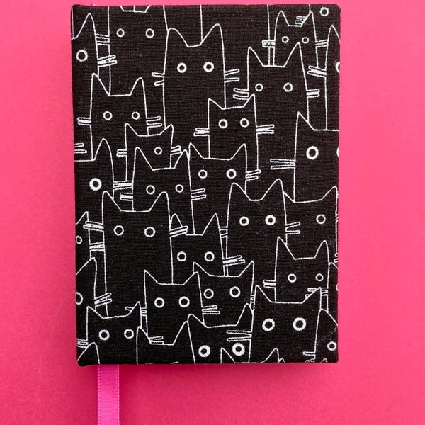 Handmade Mini A7 Black Cat Notebook Pink