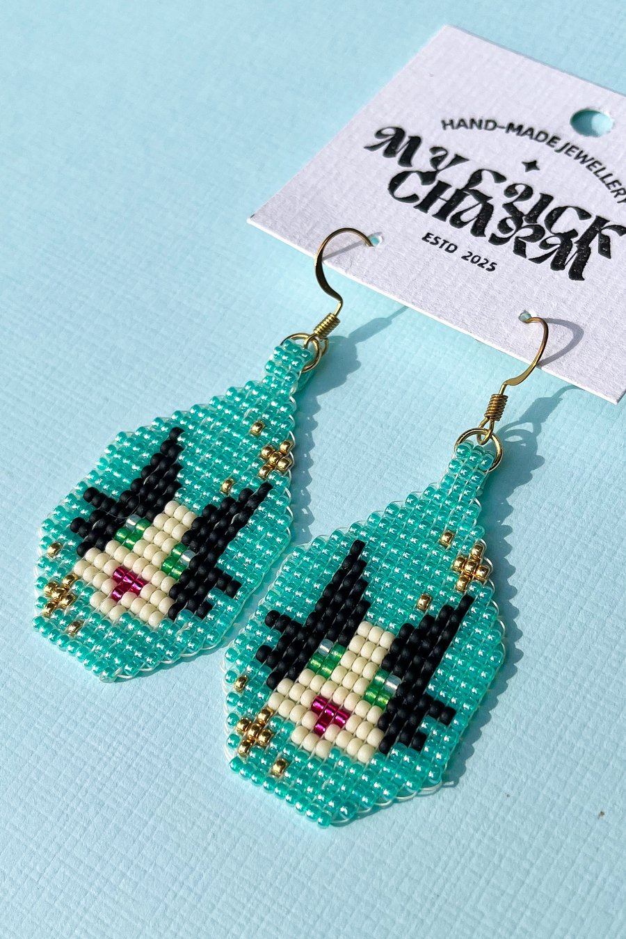 Custom Cat Earrings – Beaded Pet Portrait Jewellery – Unique Gift for Cat lovers