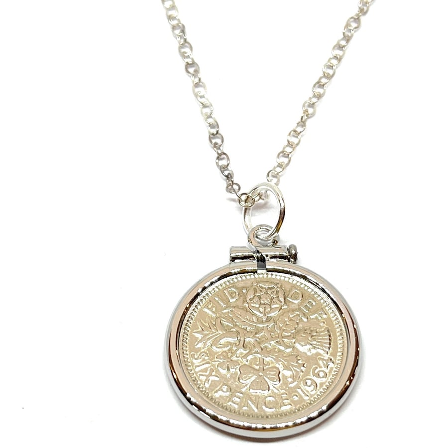 1964 60th Birthday Anniversary sixpence coin pendant plus 18inch SS chain gift 