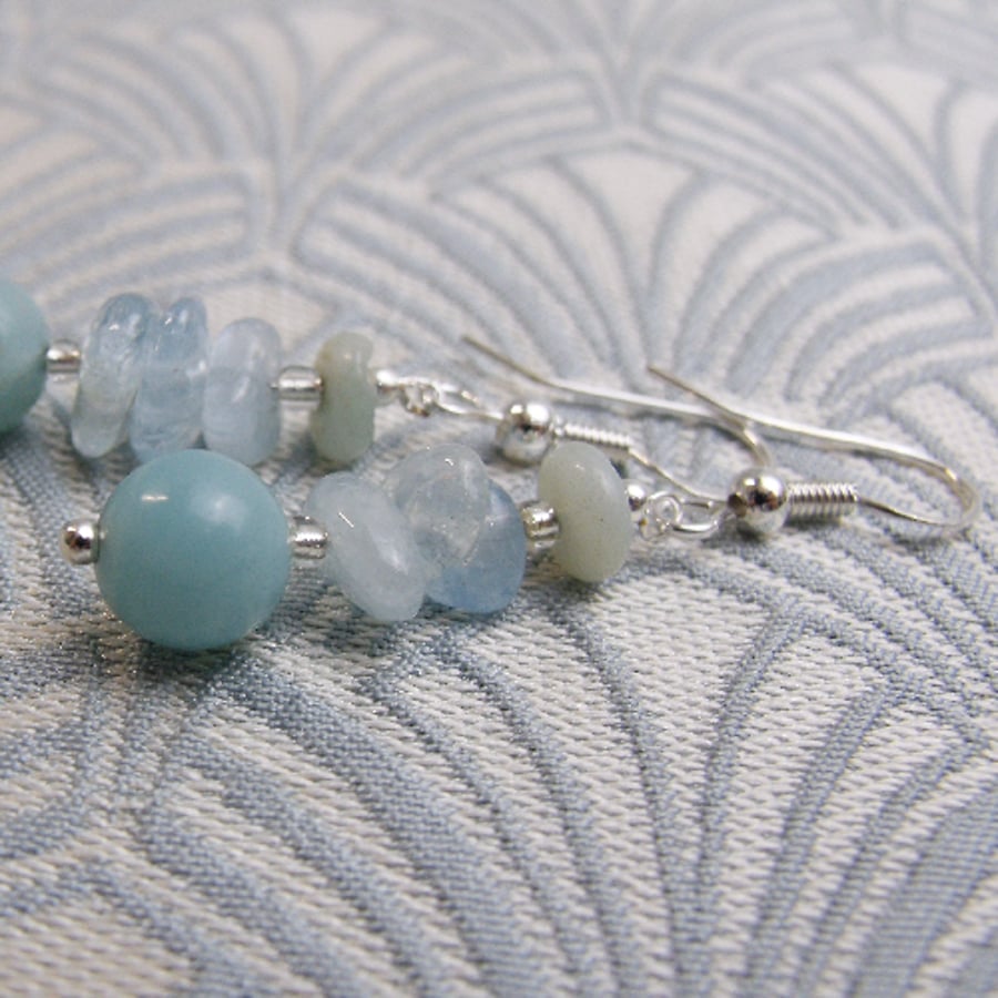 Blue Gemstone Earrings, Amazonite, AquaMarine Earrings, Blue Earrings CC13