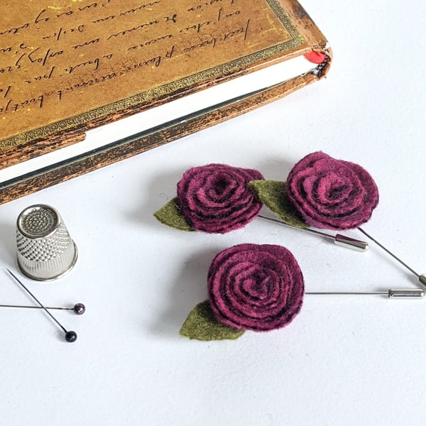 Art deco inspired rose lapel pin or brooch - magenta