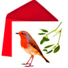 Christmas Card, Robin with Mistletoe