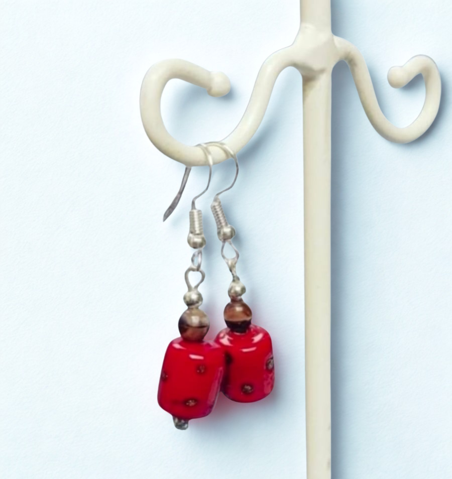 Red Ceramic Beaded Earrings