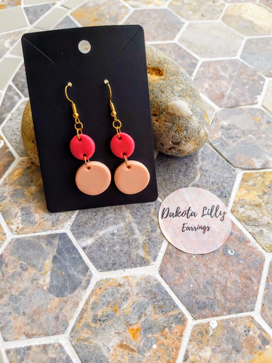  Red and Peach polymer clay double drop earrings