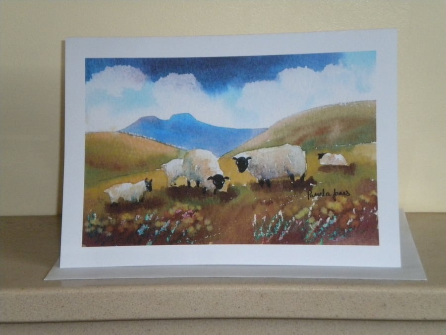 Artist Greetings Card, Sheep, The Brecon Beacons, South Wales, Blank inside, A5