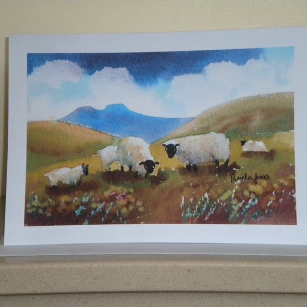 Artist Greetings Card, Sheep, The Brecon Beacons, South Wales, Blank inside, A5