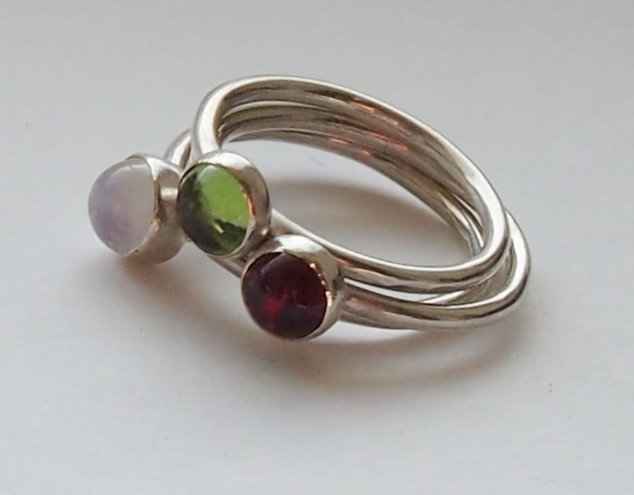  Winter Berries Trio of Silver Rings