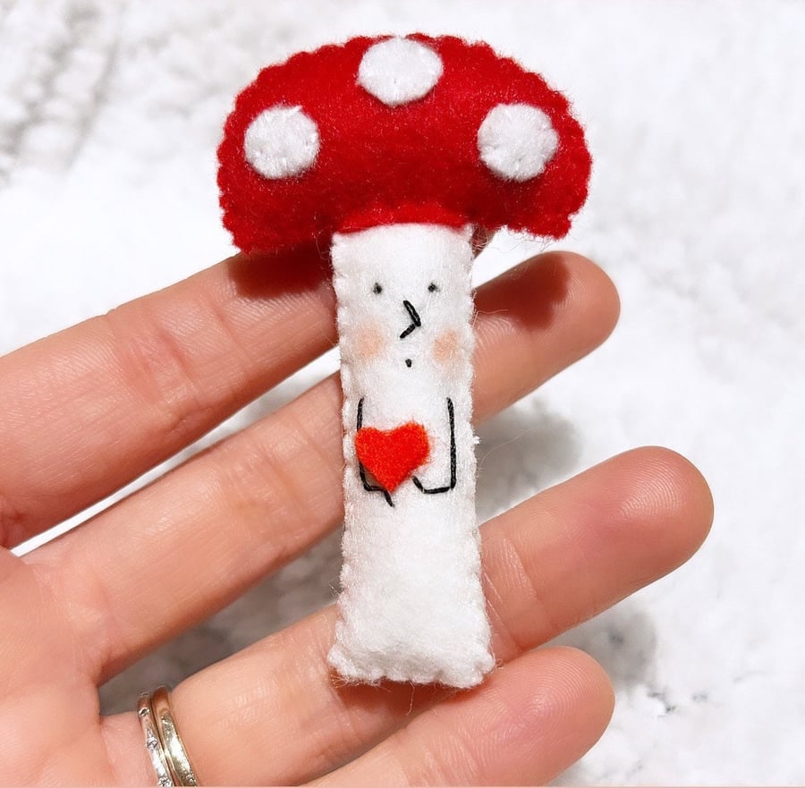 Handmade Felt Toadstool Brooch, Mushroom Pin