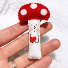 Handmade Felt Toadstool Brooch, Mushroom Pin