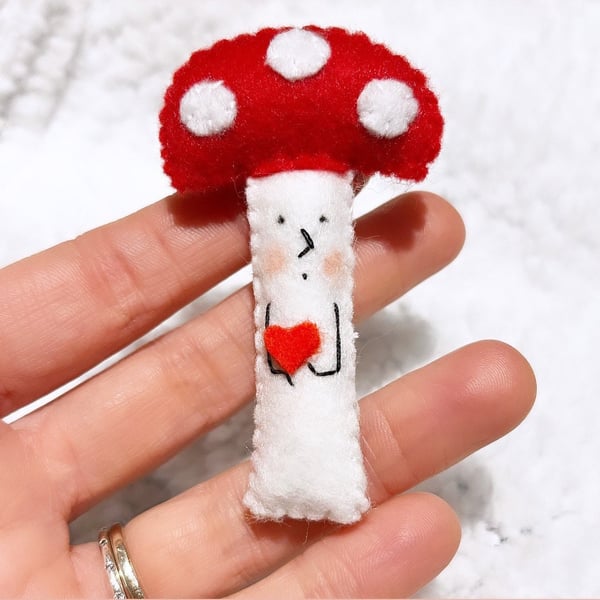 Handmade Felt Toadstool Brooch, Mushroom Pin