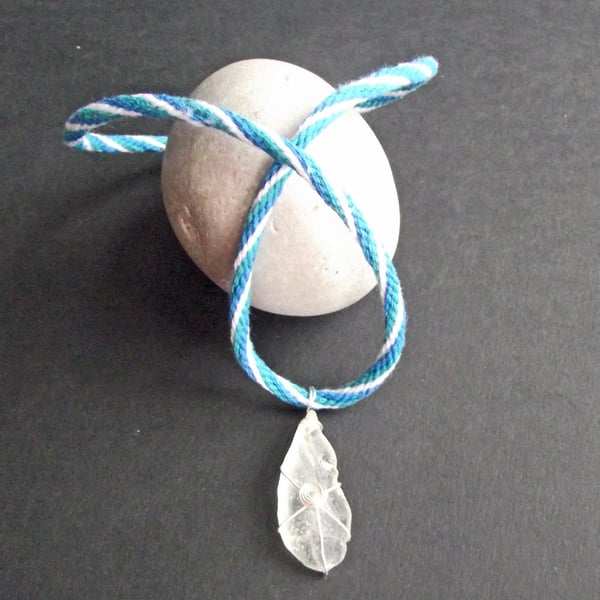 Wire Wrapped Sea Glass and Kumihimo Braided Necklace, Handmade, Blues