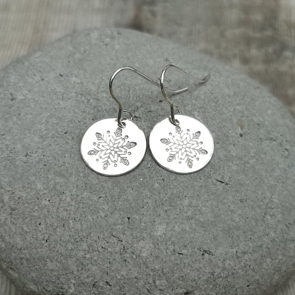 Sterling Silver Snowflake Festive Disc Earrings