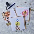 Pack of 3 cards: Blue Tit, Fox and Bumblebee