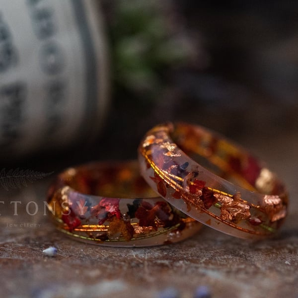 Autumn Ring Resin Jewelry Four Seasons Botanical Jewellery Pressed Flower Ring G