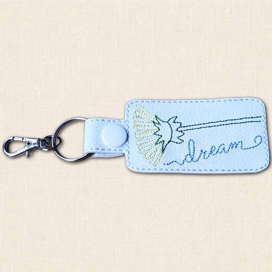 Dream Keyring - Embroidered Dandelion Faux Leather Bag Charm