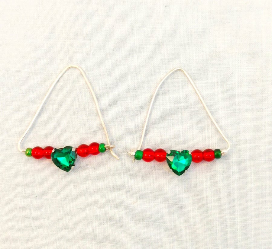 Red and Green Triangle Earrings
