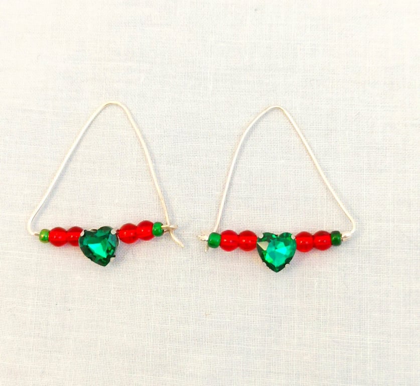 Red and Green Triangle Earrings