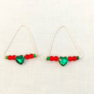Red and Green Triangle Earrings