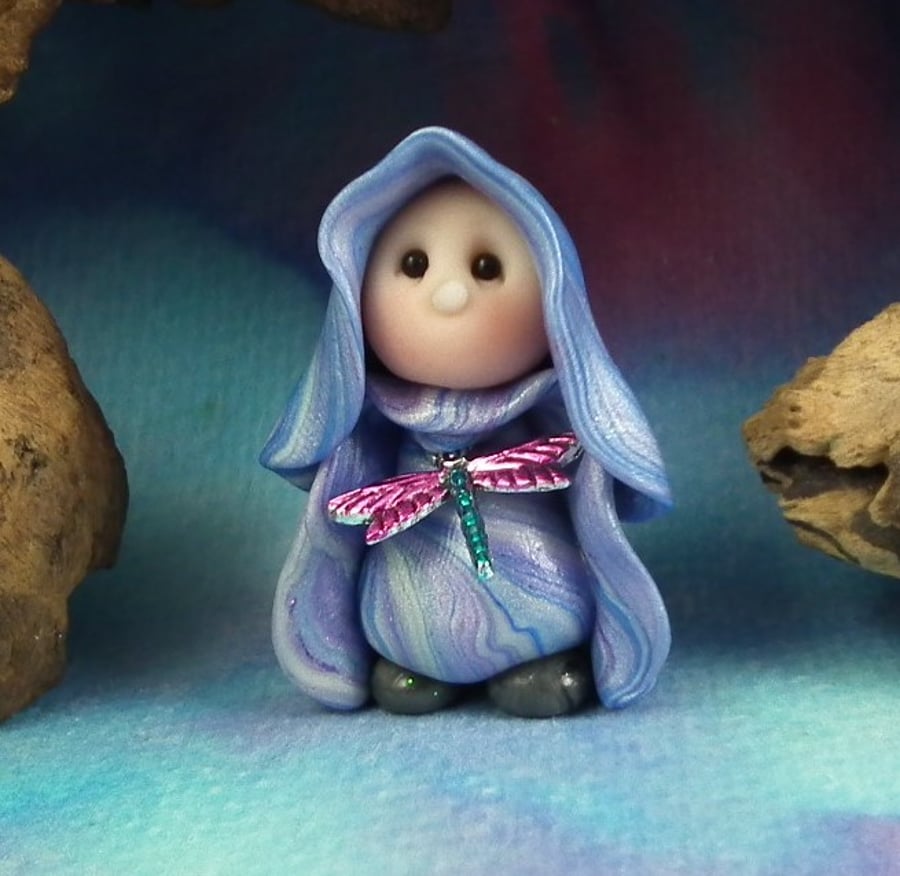 Spring Sale ... Tiny Garden Gnome 'Rudy' with dragonfly OOAK Sculpt