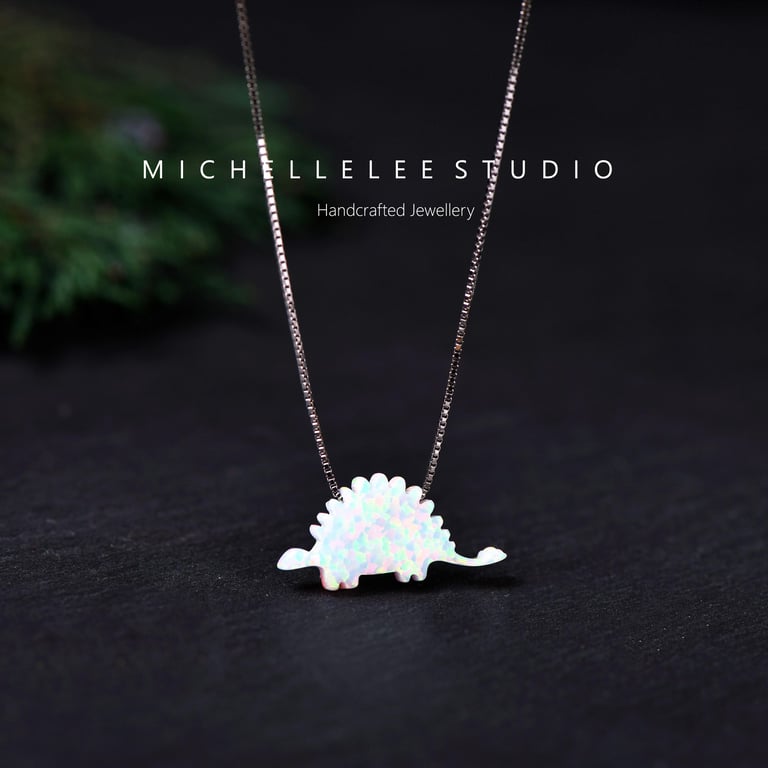 Stegosaurus Opal Necklace With Sterling Silver Chain