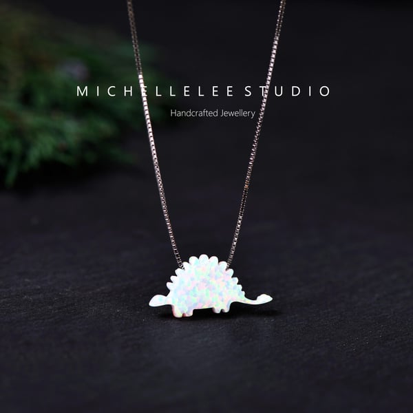 Stegosaurus Opal Necklace With Sterling Silver Chain