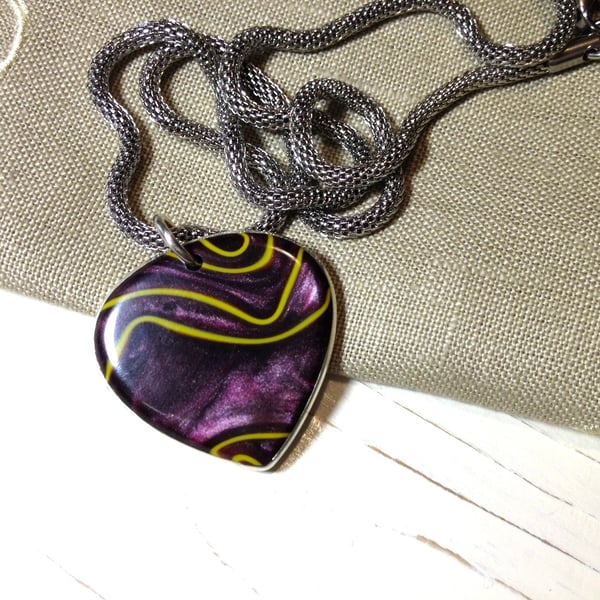 Silver & Pearly Swirly Purple Teardrop Shaped  Pendant. 