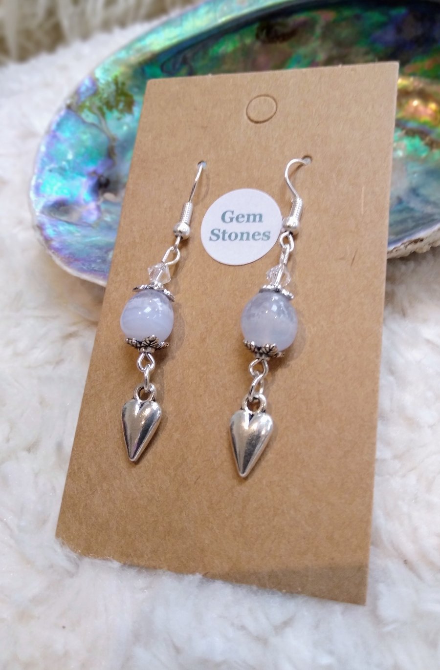 Blue CRAZY LACE AGATE and Swarovski silvertone EARRINGS
