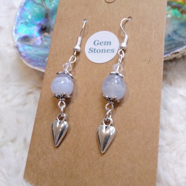 Blue CRAZY LACE AGATE and Swarovski silvertone EARRINGS